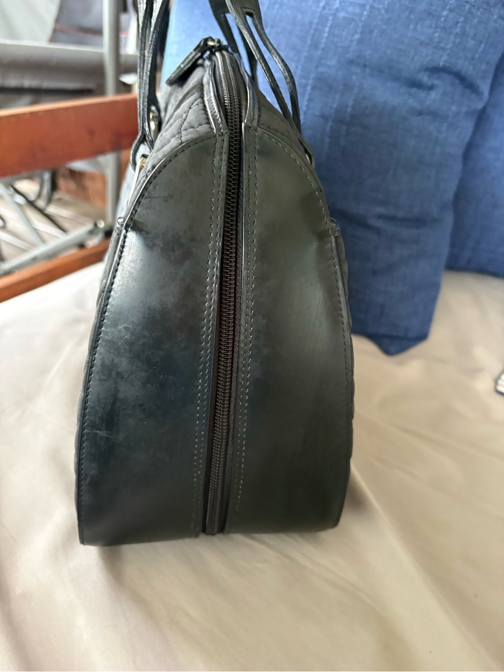 VINTAGE BALLY Black Quilted Nylon Satchel Top Handle Shoulder Bag Leather Trim - Picture 4 of 16